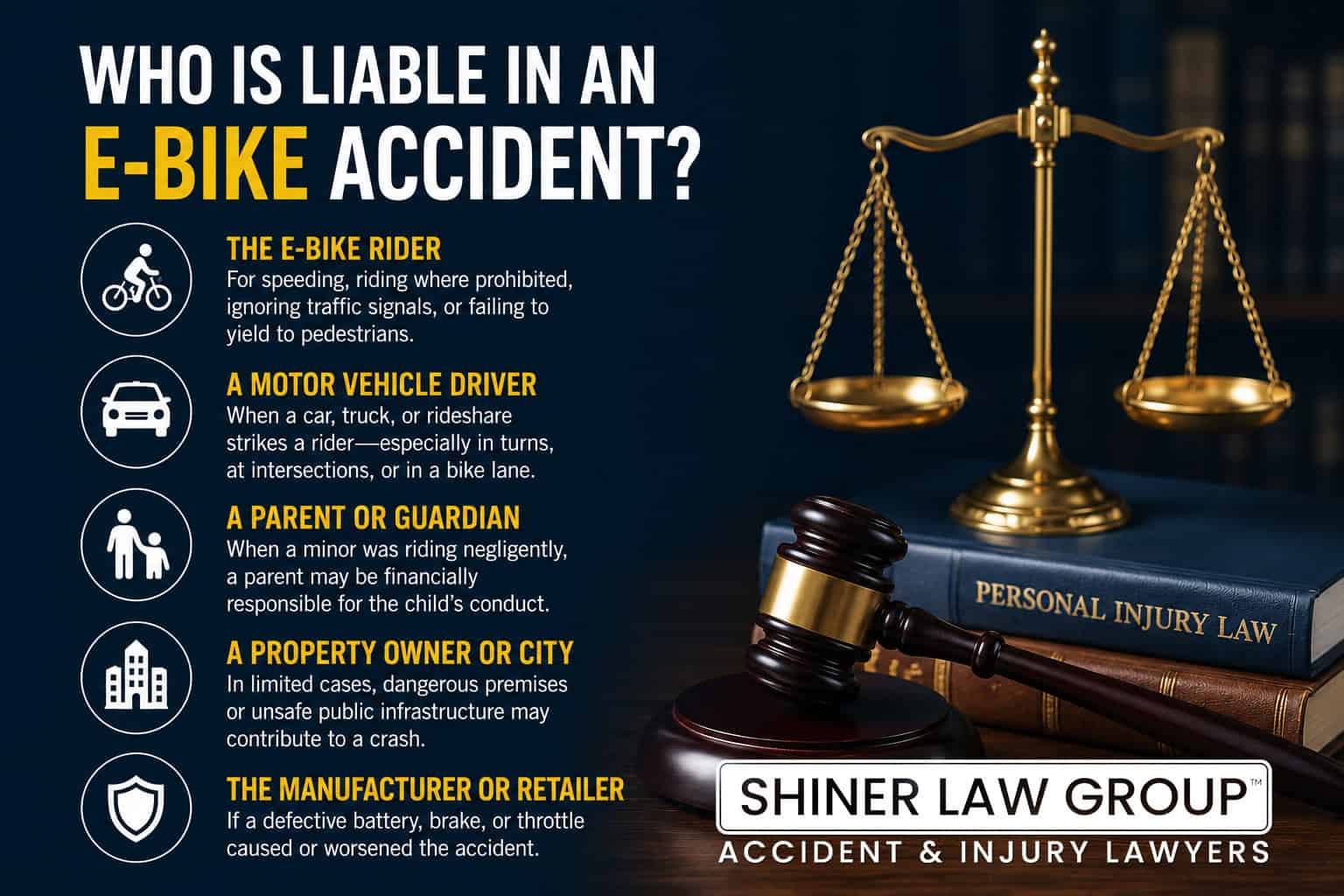 Who is liable for an e-bike accident in Florida - rider, driver, parent, or manufacturer