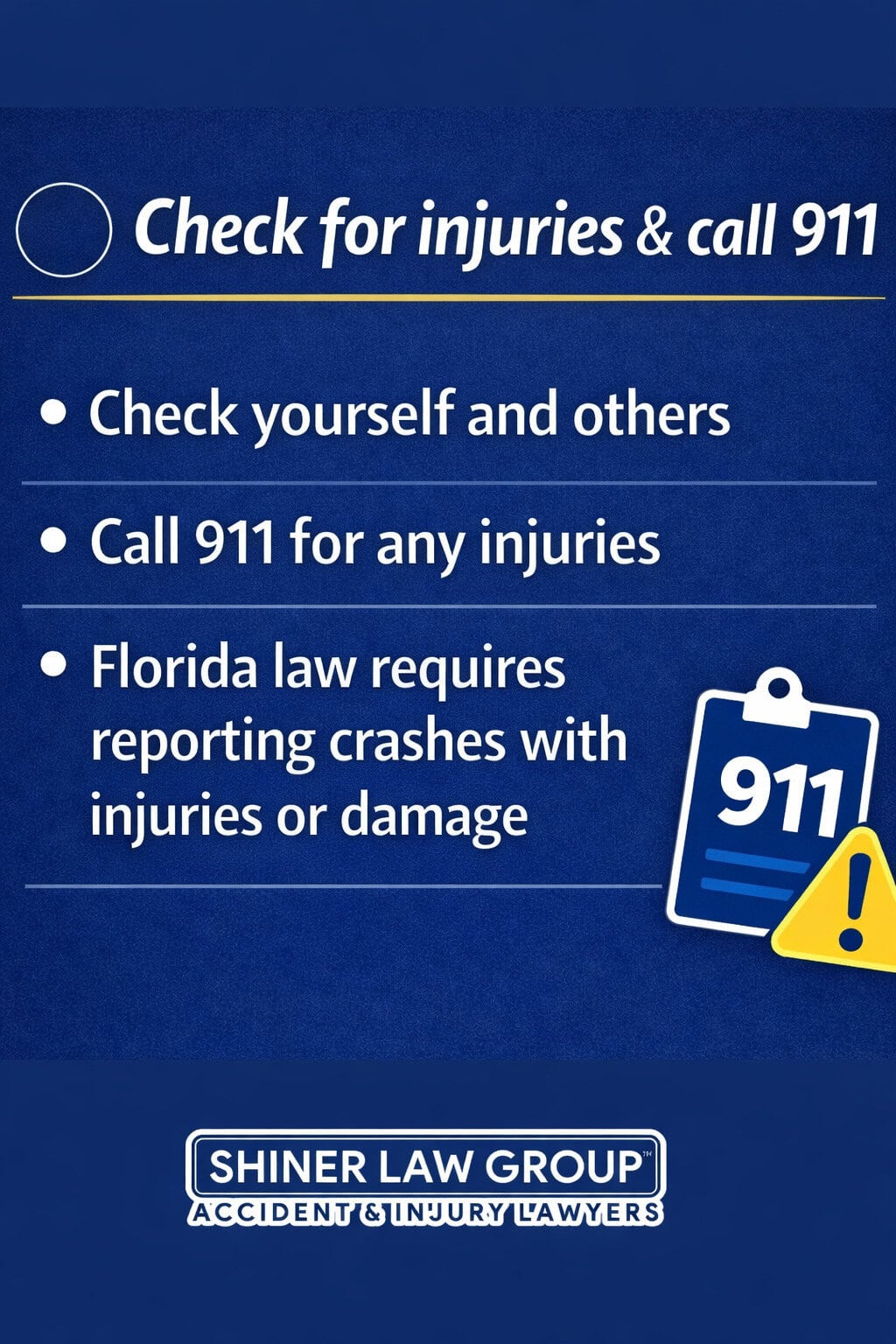 Step 1 after a car accident that wasn't your fault: check for injuries and call 911