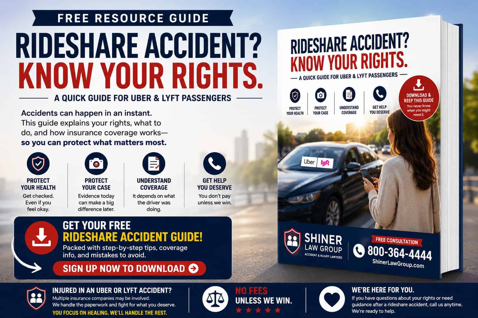 Free Shiner Law Group rideshare accident resource guide for Florida Uber and Lyft passengers and drivers